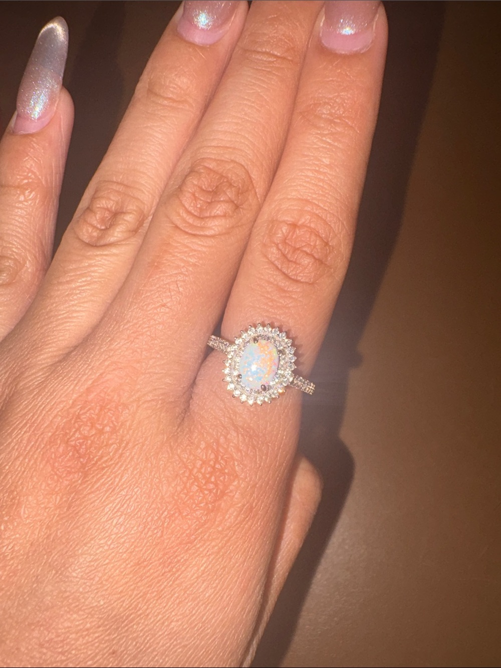 Opal Halo Cocktail Ring in White Opalescent Center